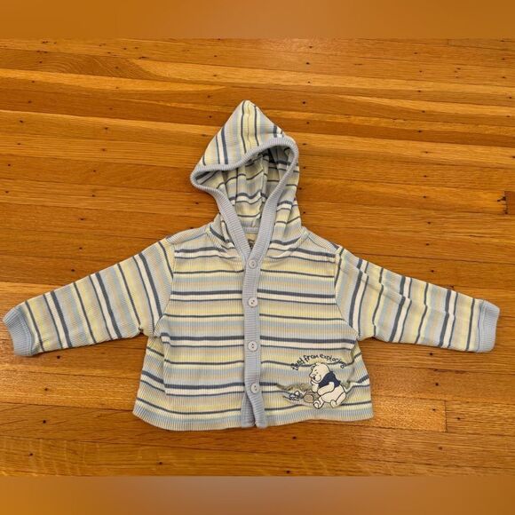Disney Winnie The Pooh Sincerely Pooh Vintage Stripe Embroidered Hood Cardigan - Picture 1 of 5